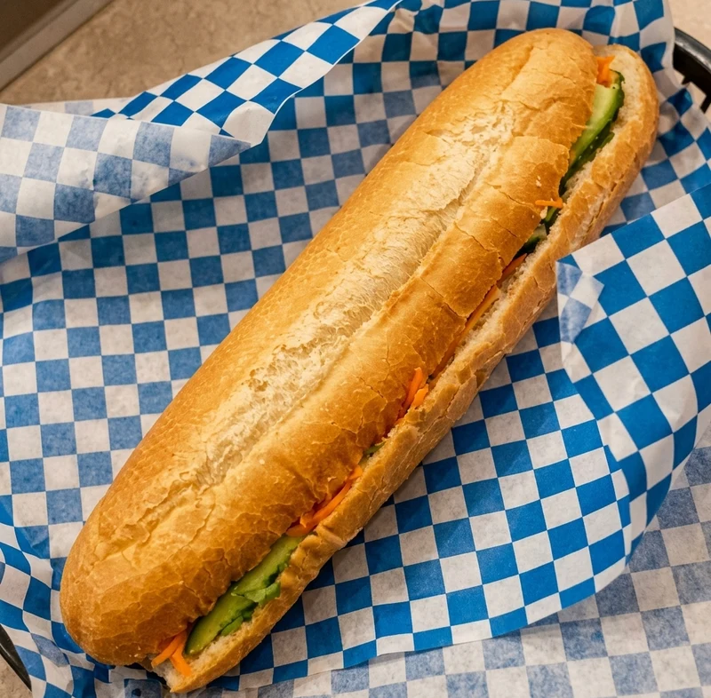 Spicy saté chicken sub, a Vietnamese banh mi from Thai Tai in Calgary
